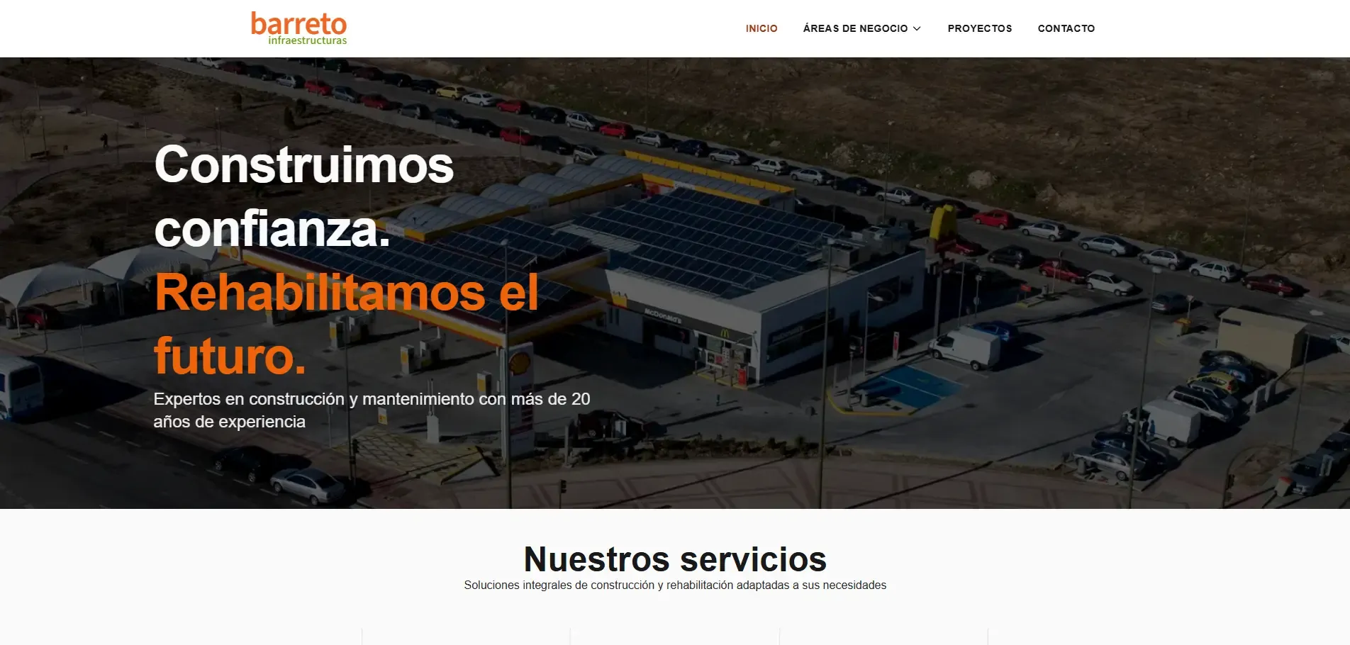Captura del sitio web de Barreto Construcciones